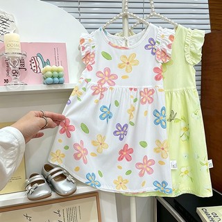 MuyoNowo Bé Gái Mùa Hè In Hoa Váy Tencel Viscose Ruffle Không Tay Trẻ Em