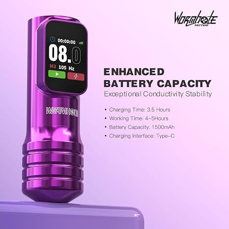 Bút xăm không dây Wormhole - 8V 8000RPM, 7 nét có thể điều chỉnh, màn hình LCD, sạc nhanh Type-C