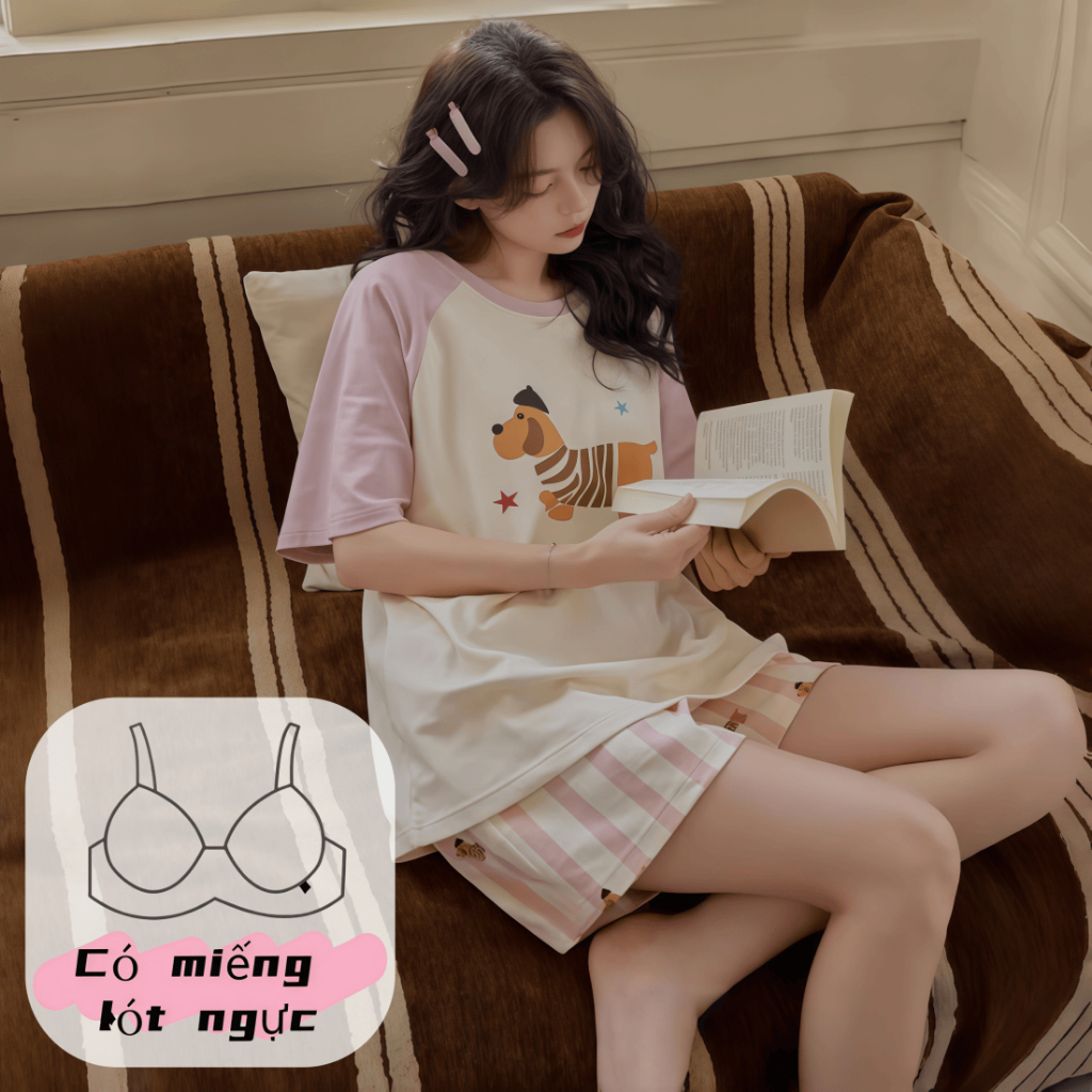 Hoạt Hình Dễ Thương Dachshund Bộ Đồ Ngủ Cho Chó Nữ Có Miếng Lót Ngực Mùa Hè Có Thể Mặc Bên Ngoài Tay Ngắn In Hình Sinh Viên Homewear Bộ Đồ Hai Mảnh