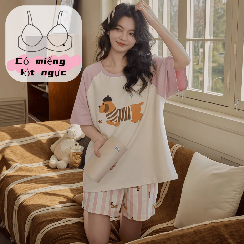 Hoạt Hình Dễ Thương Dachshund Bộ Đồ Ngủ Cho Chó Nữ Có Miếng Lót Ngực Mùa Hè Có Thể Mặc Bên Ngoài Tay Ngắn In Hình Sinh Viên Homewear Bộ Đồ Hai Mảnh