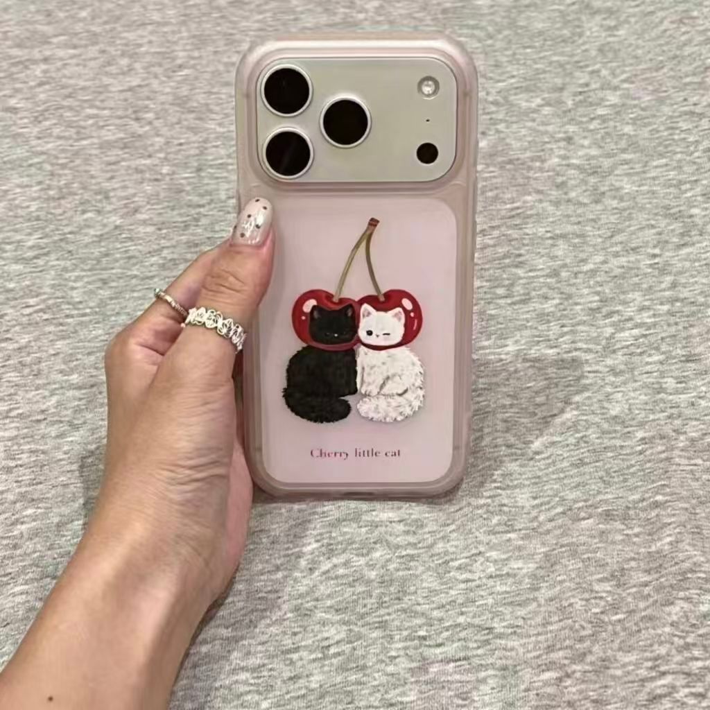 Cherry Pussycat Màu hồng trường hợp điện thoại cho 17PROMAX iPhone 16 trường hợp bảo vệ 15 14 13 12 11