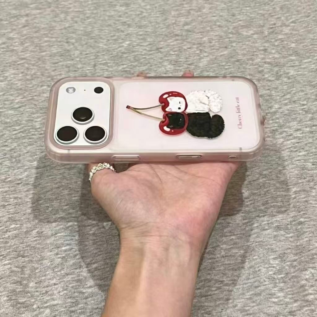 Cherry Pussycat Màu hồng trường hợp điện thoại cho 17PROMAX iPhone 16 trường hợp bảo vệ 15 14 13 12 11