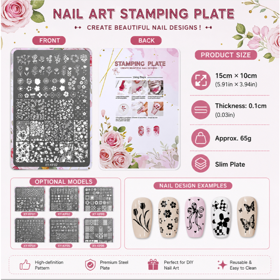 [XT]Thép Dập Vân Móng Tay Họa Tiết Caro Thời Thượng Khuôn Dập Nail Chuyên Dụng Dụng Cụ Trang Trí Móng Cao Cấp