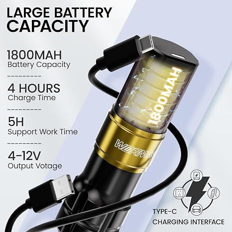 Bút xăm không dây Wormhole - 8V 8000RPM, 4mm Stroke, Màn hình LCD