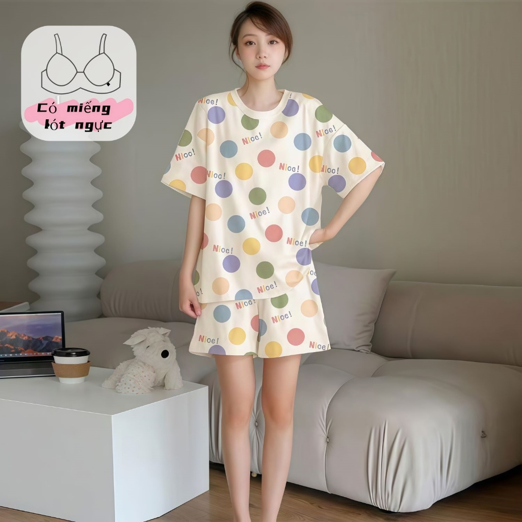 【Có độn ngực】Bộ đồ ngủ nữ dễ thương mới hè 2026: Áo cổ tròn + quần cotton mát in hình hoạt hình ngọt ngào, thiết kế rộng rãi thoải mái【mặc nhà hay dạo phố đều đẹp】