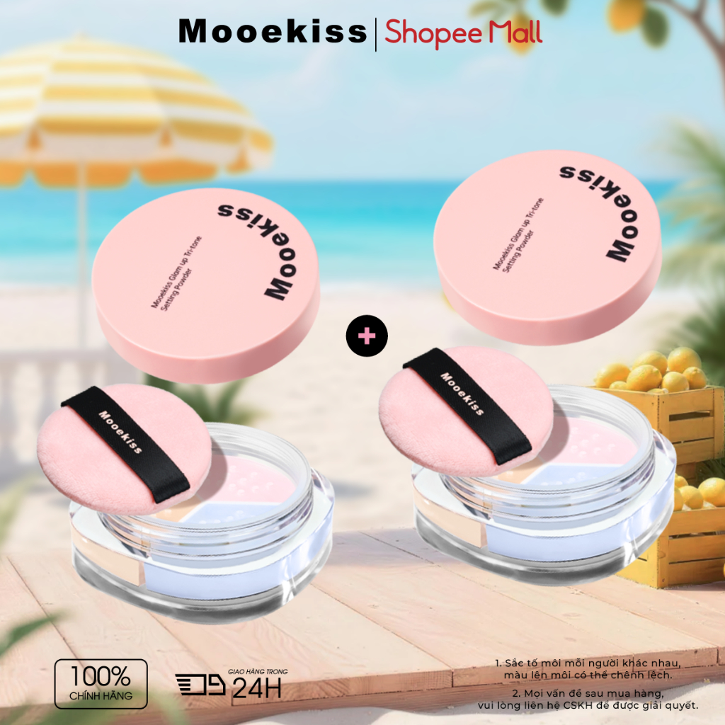 [KOL Combo 2] Bột rời 3 màu Mooekiss, Bột chống thấm & kiểm soát dầu mờ, Làm sáng & lâu trôi cho da khô & dầu