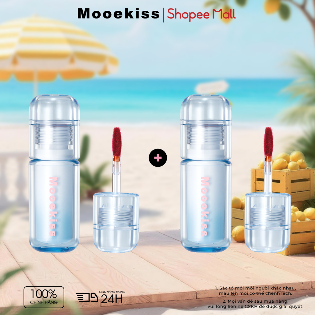 [LIVE Combo 2] Son bóng cao cấp Mooekiss, làm sáng da & làm phẳng da, sắc tố, không dính, chống chuyển, dưỡng ẩm & dưỡng ẩm