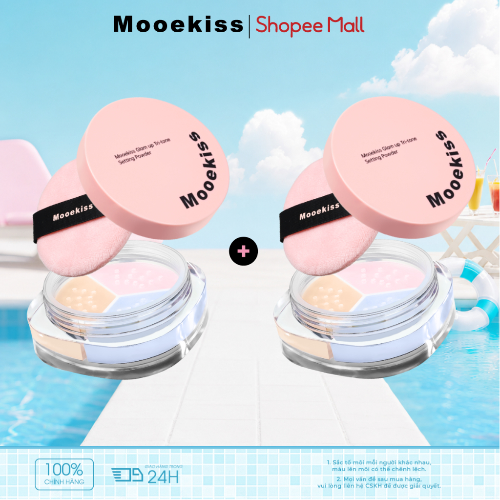 [KOL Combo 2] Bột rời 3 màu Mooekiss, Bột chống thấm & kiểm soát dầu mờ, Làm sáng & lâu trôi cho da khô & dầu