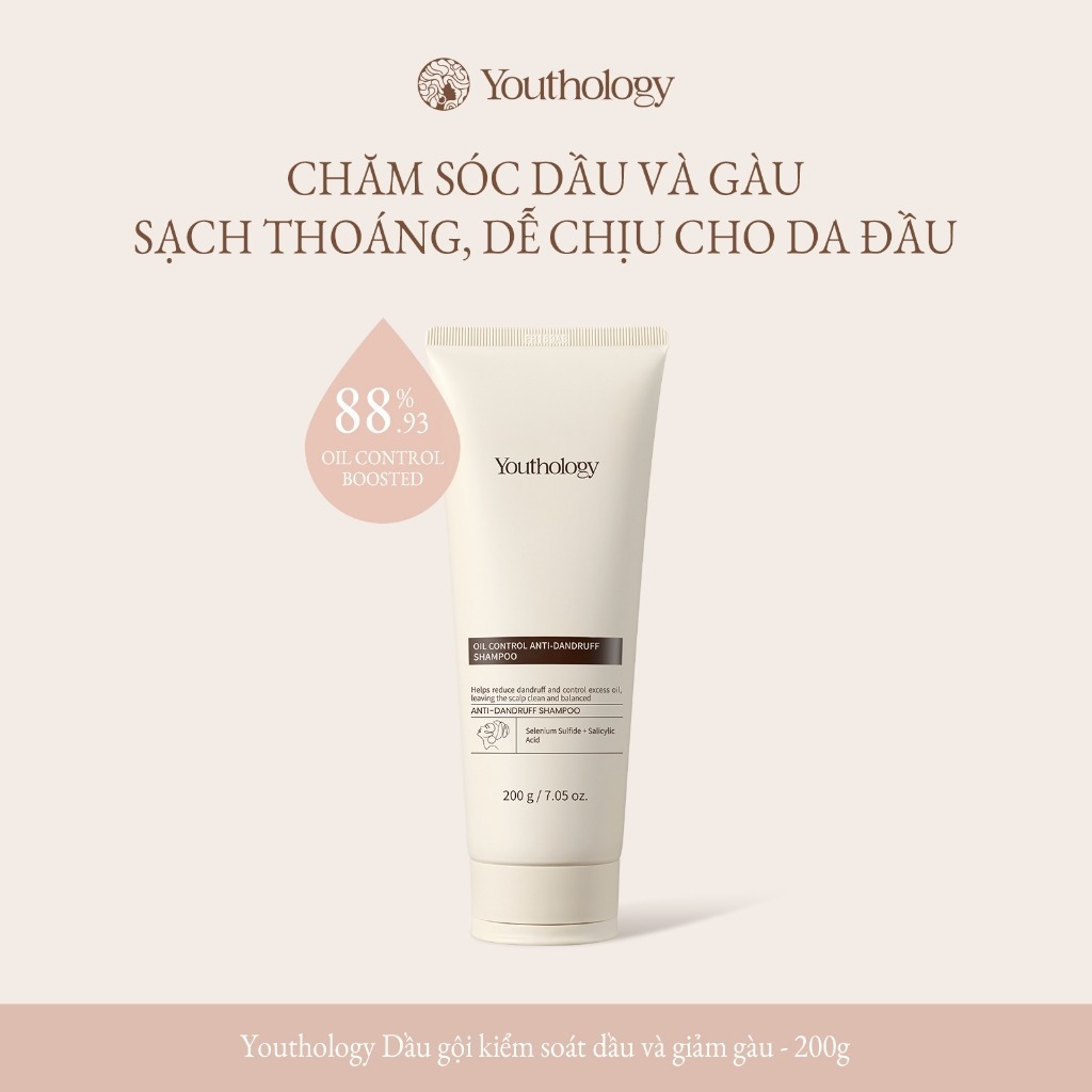 Youthology Dầu gội kiểm soát dầu và giảm gàu 200g  Chăm sóc dầu và gàu  Sạch thoáng, dễ chịu cho da đầu