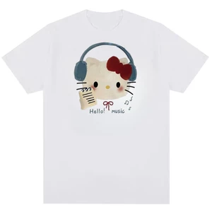 Áo thun Cotton nguyên chất in hình Kitty Cat Fun thời trang dành cho nam và nữ