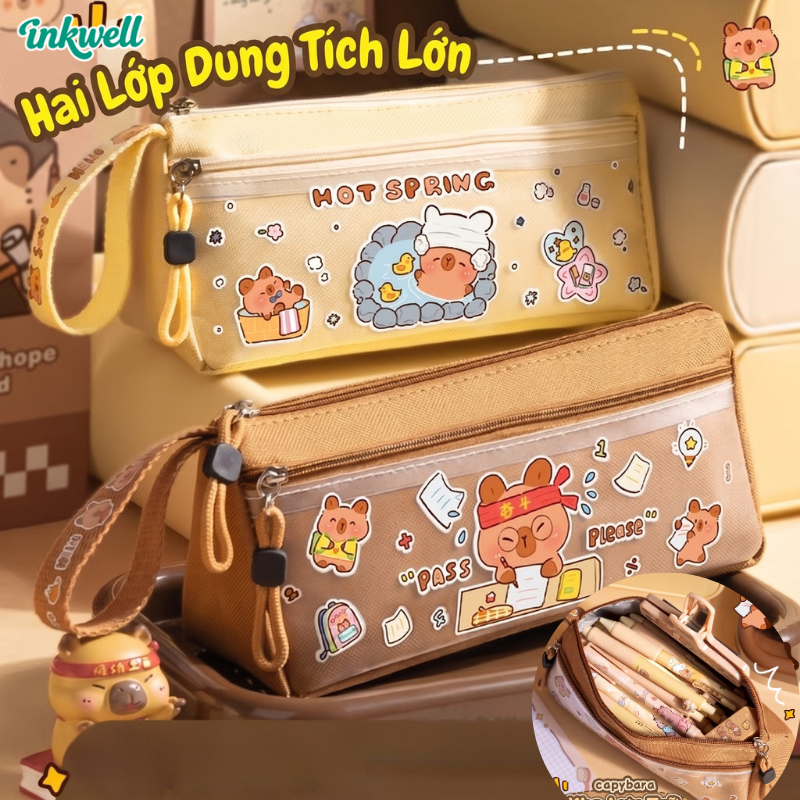 Hộp Bút Dung Tích Lớn Trong Suốt | Hộp Đựng Bút Chì Capybara | Cho Học Sinh Tiểu Học & Trung Học