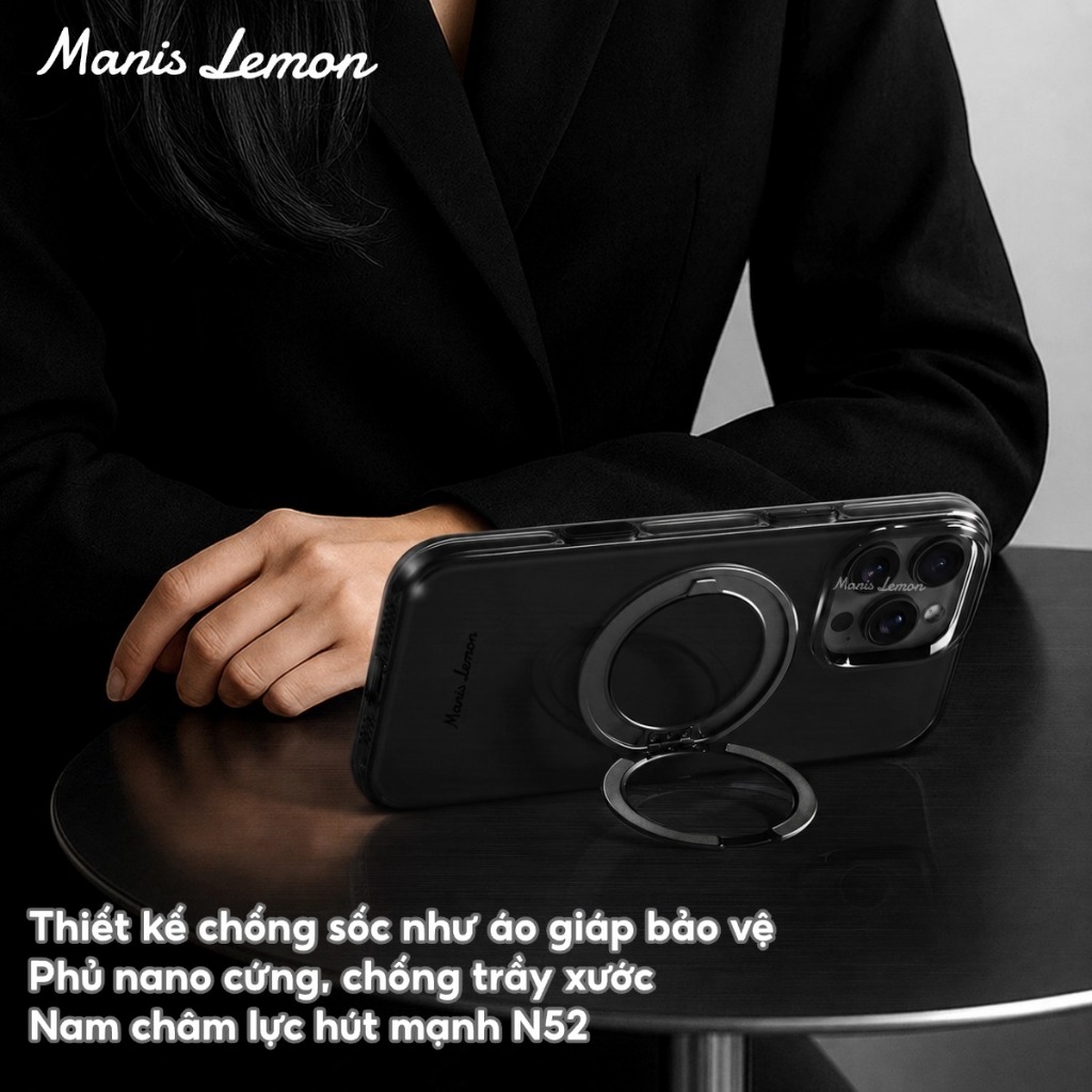 Ốp Lưng Manis Lemon Trong Suốt Từ Tính, Chân Đế Xoay 360°, Bảo Vệ Camera, Hỗ Trợ Sạc Magnetic, Cho iPhone 17 16 15 14 Pro Max