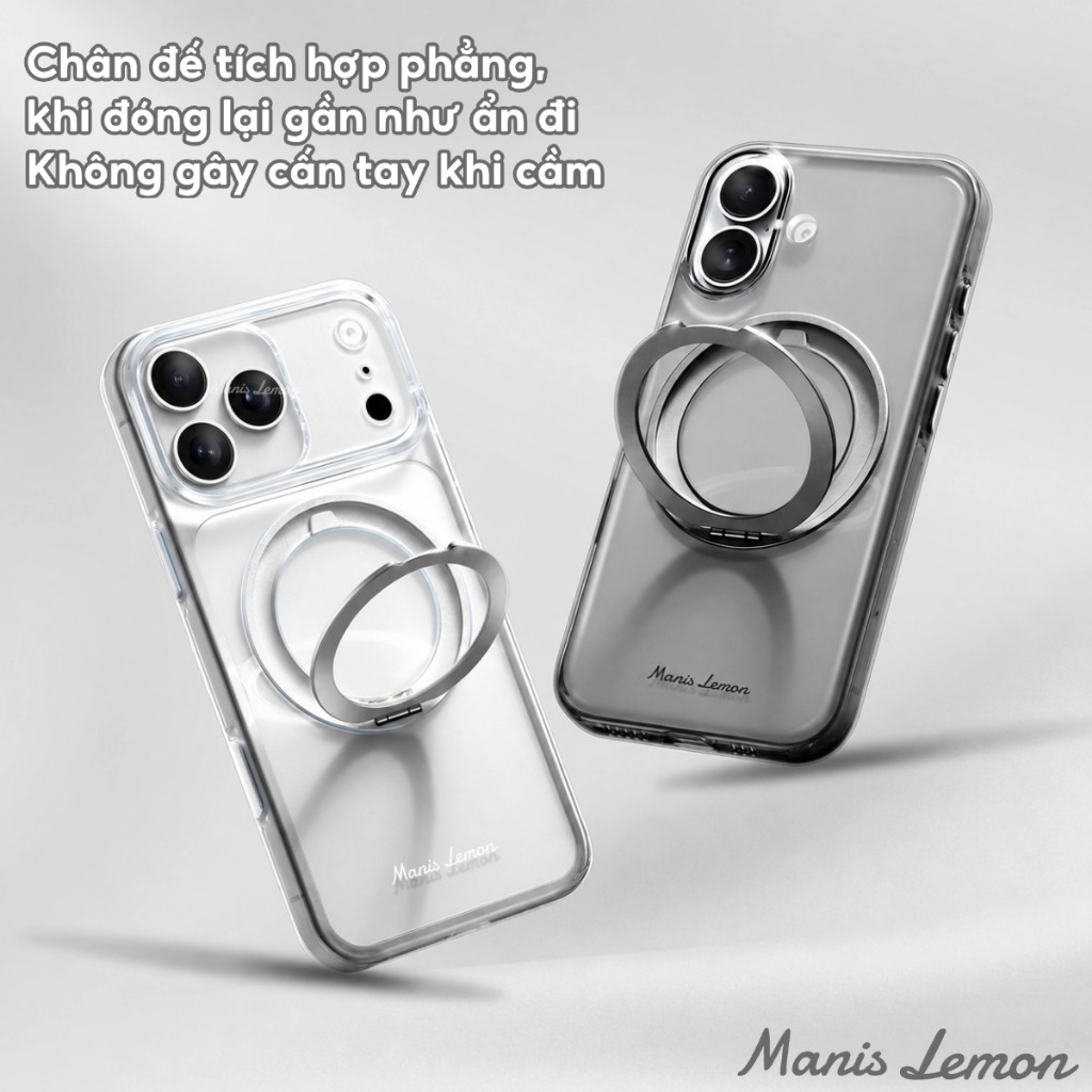 Ốp Lưng Manis Lemon Trong Suốt Từ Tính, Chân Đế Xoay 360°, Bảo Vệ Camera, Hỗ Trợ Sạc Magnetic, Cho iPhone 17 16 15 14 Pro Max