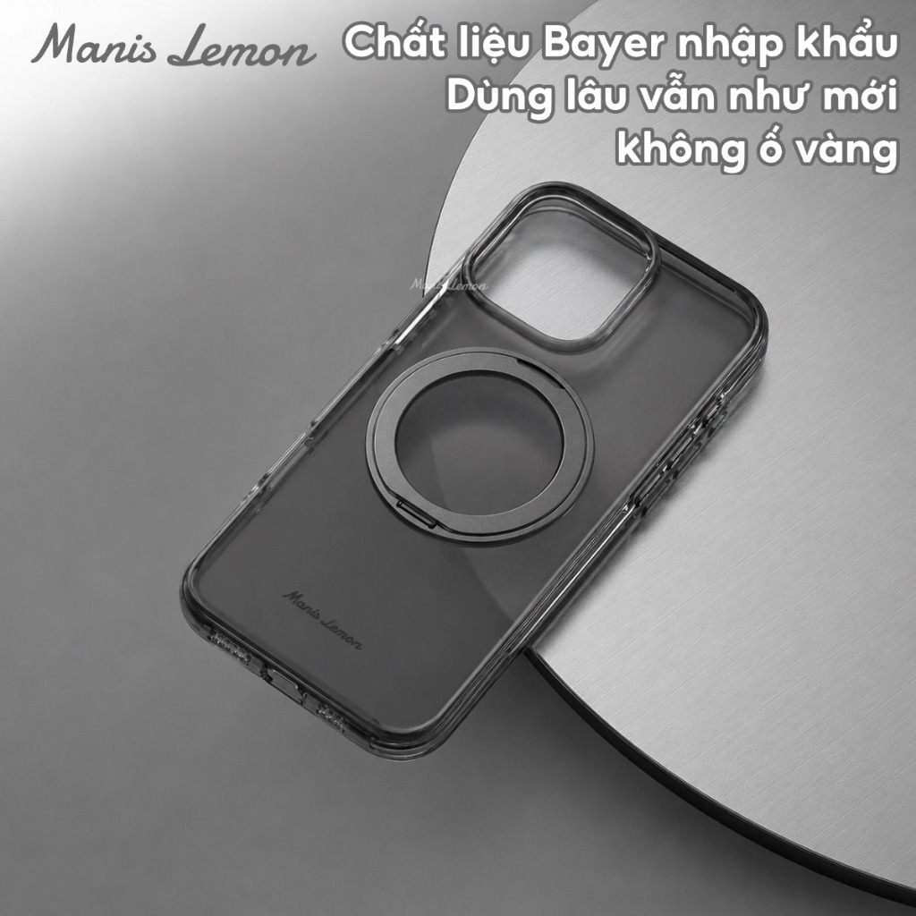 Ốp Lưng Manis Lemon Trong Suốt Từ Tính, Chân Đế Xoay 360°, Bảo Vệ Camera, Hỗ Trợ Sạc Magnetic, Cho iPhone 17 16 15 14 Pro Max