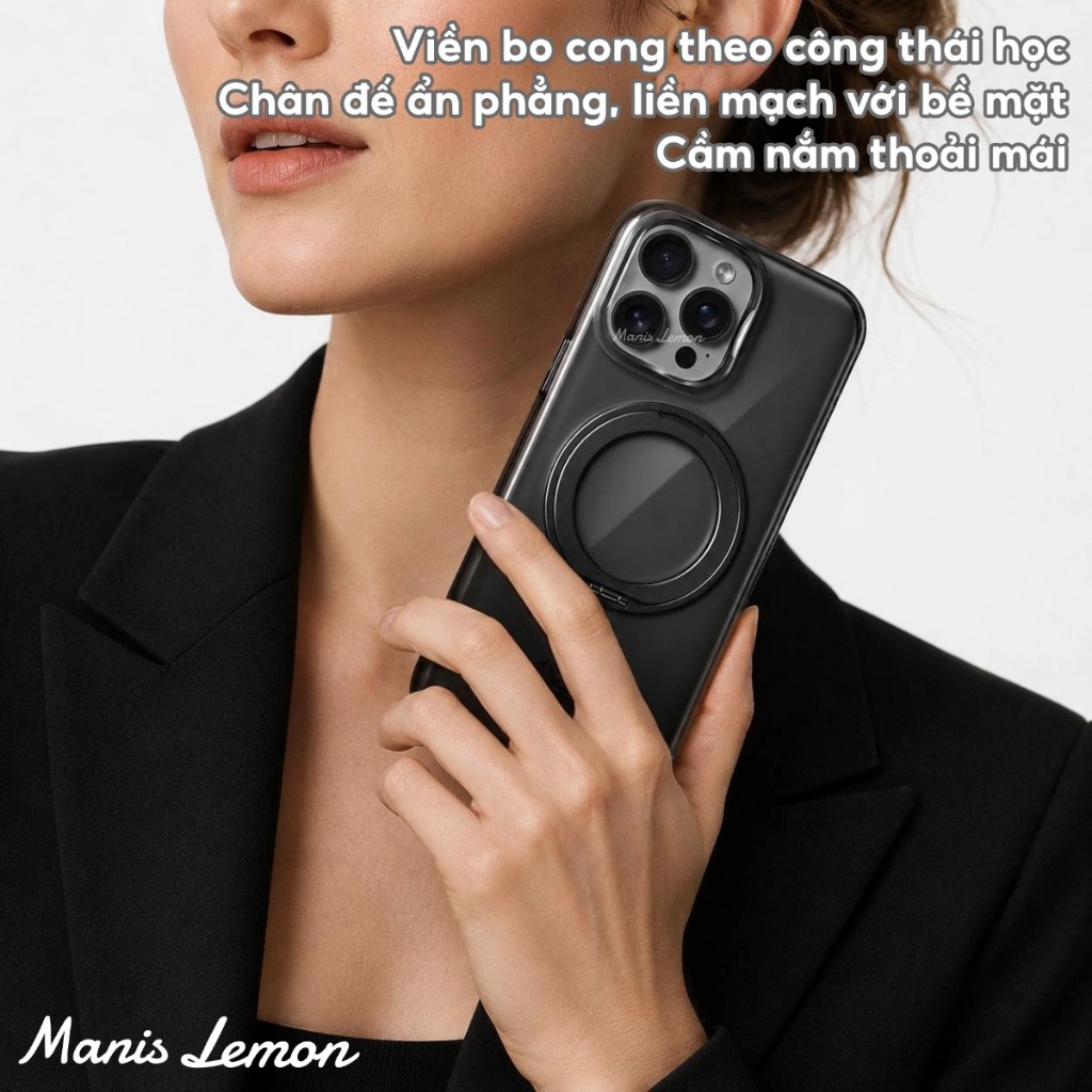 Ốp Lưng Manis Lemon Trong Suốt Từ Tính, Chân Đế Xoay 360°, Bảo Vệ Camera, Hỗ Trợ Sạc Magnetic, Cho iPhone 17 16 15 14 Pro Max