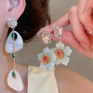 Ánh Sáng Xanh Nhựa Hoa Thả Bông Tai Hình Bầu Dục Hồng Kim Cương Giả Hoa Tòn Ten Đinh Ngọt Ngào Hàng Ngày Nữ Trang Sức Thời Trang