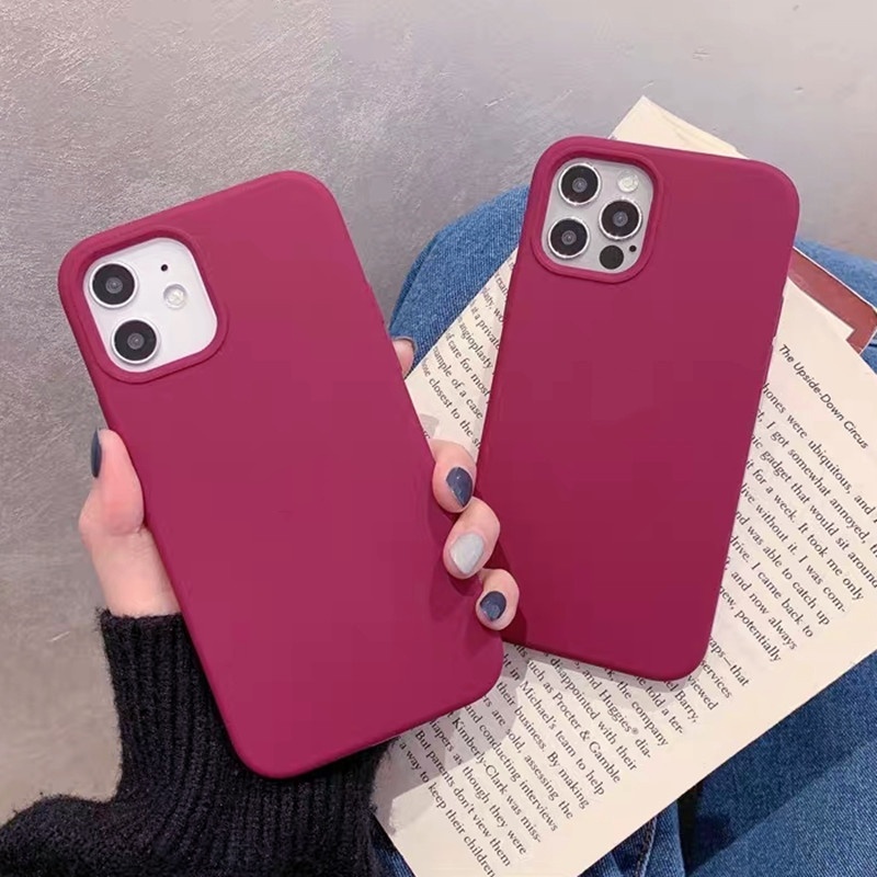 Màu đỏ tím (Chất lượng cao) cho iPhone 17 / 16 / 15 / 14 / 13 / 12 / 11 / Pro Max Air mini Xs Max Xr 7 8 Plus SE Vỏ điện thoại silicon lỏng bảo hiểm toàn diện
