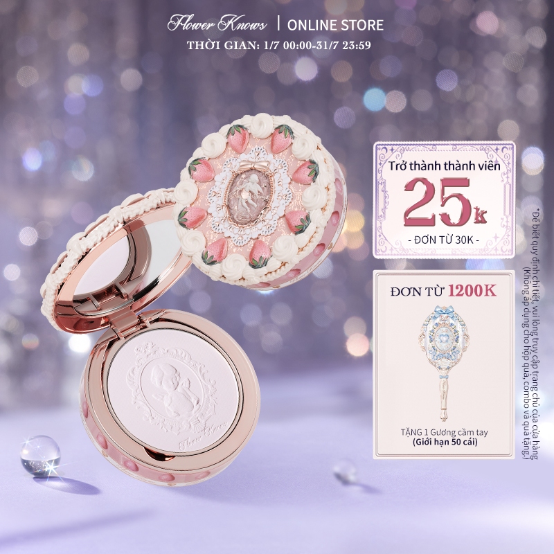Phấn Phủ Nén Flower Knows Strawberry Cupid Bộ Sưu Tập Thiết Lập, Che Khuyết Điểm & Hoàn Thiện Lấy Nét Mềm 9,5g