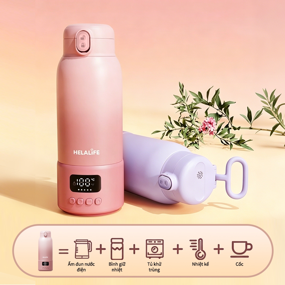 Helalife T7 Di Động Sữa Ấm Sữa Điều Chỉnh Sữa Nồi Hơi Cốc Nước Hút Chân Không Giữ Nhiệt Cốc