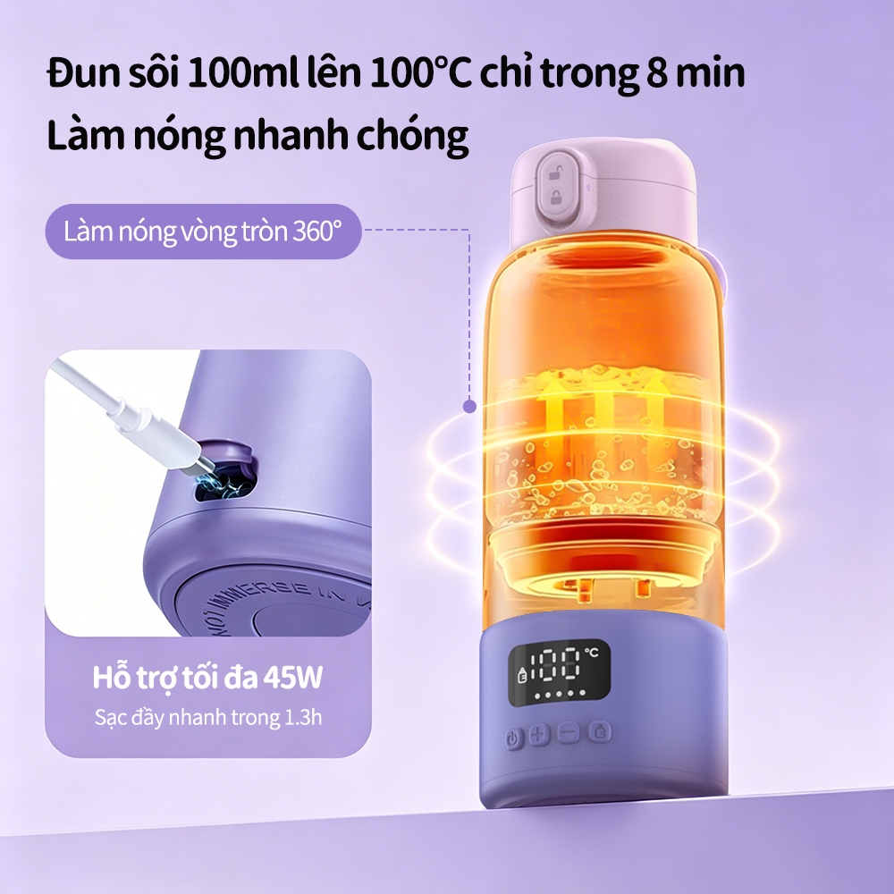 Helalife T7 Di Động Sữa Ấm Sữa Điều Chỉnh Sữa Nồi Hơi Cốc Nước Hút Chân Không Giữ Nhiệt Cốc