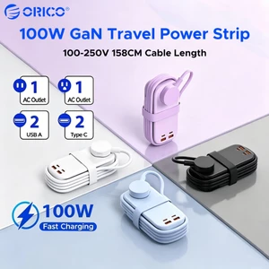 ORICO 100W GaN Di Động Du Lịch Dây Nối Dài Quấn 6 Cổng Sạc Đa Nhanh Cắm Phẳng Kích Thước Bỏ Túi Cho Chuyến Công Sở Khách Sạn Nhà