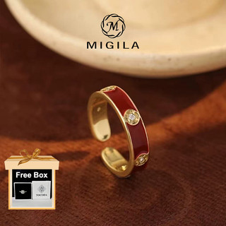 MIGILA Thu hút Good Fortune Men Đỏ Mạ Vàng Đồng Xu Mở Nhẫn, Nhẫn Xếp Chồng Phong Thủy May Mắn Hợp Thời Trang Cho Nữ Chống Thấm Nước Và Không Dễ phai.