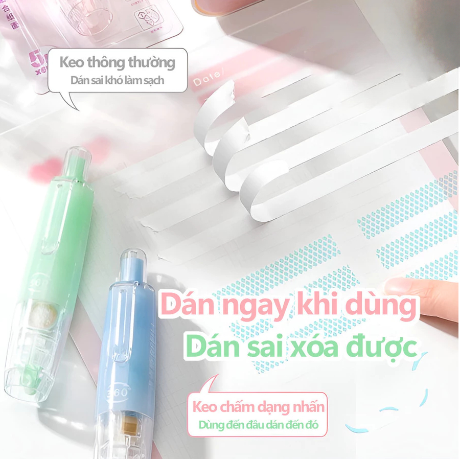 Letit | Cuộn Băng Keo Hai Mặt Dạng Bút Xoay 360 Độ Chất Lượng Cao diy，Nạp tiền có thể thay thế,có thể xóa được