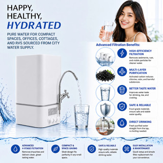 Watfac Máy lọc nước siêu lọc 4 cấp, uống trực tiếp không cần điện, lưu lượng lớn, tiết kiệm không gian