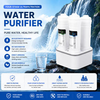 Watfac Máy lọc nước siêu lọc 4 cấp, uống trực tiếp không cần điện, lưu lượng lớn, tiết kiệm không gian