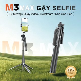 M3 MAX Gậy Chụp Ảnh Đa Năng – 3 in 1 Gậy selfie kiêm chân tripod, Dài 1.85m có thể điều chỉnh, Xoay 720 độ, Tay cầm cân bằng quay phim, Ốc vít chuẩn 1/4 (Tương thích với máy ảnh/Pocket3/ GoPro/đèn livestream)