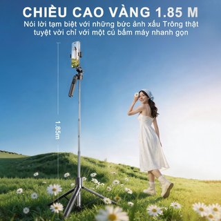 M3 MAX Gậy Chụp Ảnh Đa Năng – 3 in 1 Gậy selfie kiêm chân tripod, Dài 1.85m có thể điều chỉnh, Xoay 720 độ, Tay cầm cân bằng quay phim, Ốc vít chuẩn 1/4 (Tương thích với máy ảnh/Pocket3/ GoPro/đèn livestream)