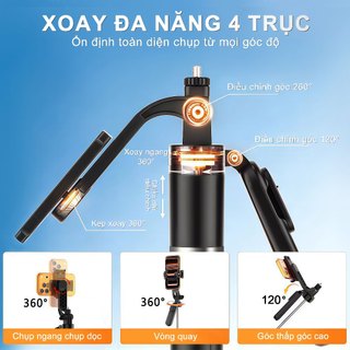 M3 MAX Gậy Chụp Ảnh Đa Năng – 3 in 1 Gậy selfie kiêm chân tripod, Dài 1.85m có thể điều chỉnh, Xoay 720 độ, Tay cầm cân bằng quay phim, Ốc vít chuẩn 1/4 (Tương thích với máy ảnh/Pocket3/ GoPro/đèn livestream)