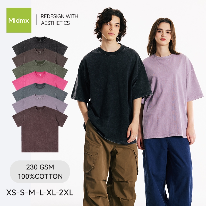 Áo thun nam Midmx wash cotton Áo Thun TRơn Nam Nữ Form Oversize áo phông xị