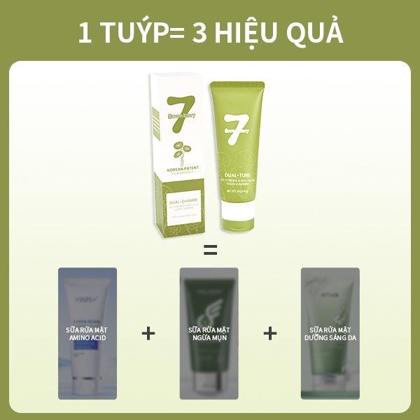 【SevonStory ⑦】 Sữa rửa mặt lõi kép, chiết xuất rau má kết hợp bùn băng 80g, hỗ trợ giảm mụn, kiềm dầu, làm sạch sâu lỗ chân lông, sáng da, cung cấp độ ẩm phù hợp cho da, phù hợp da dầu mụn và da khô có mụn.