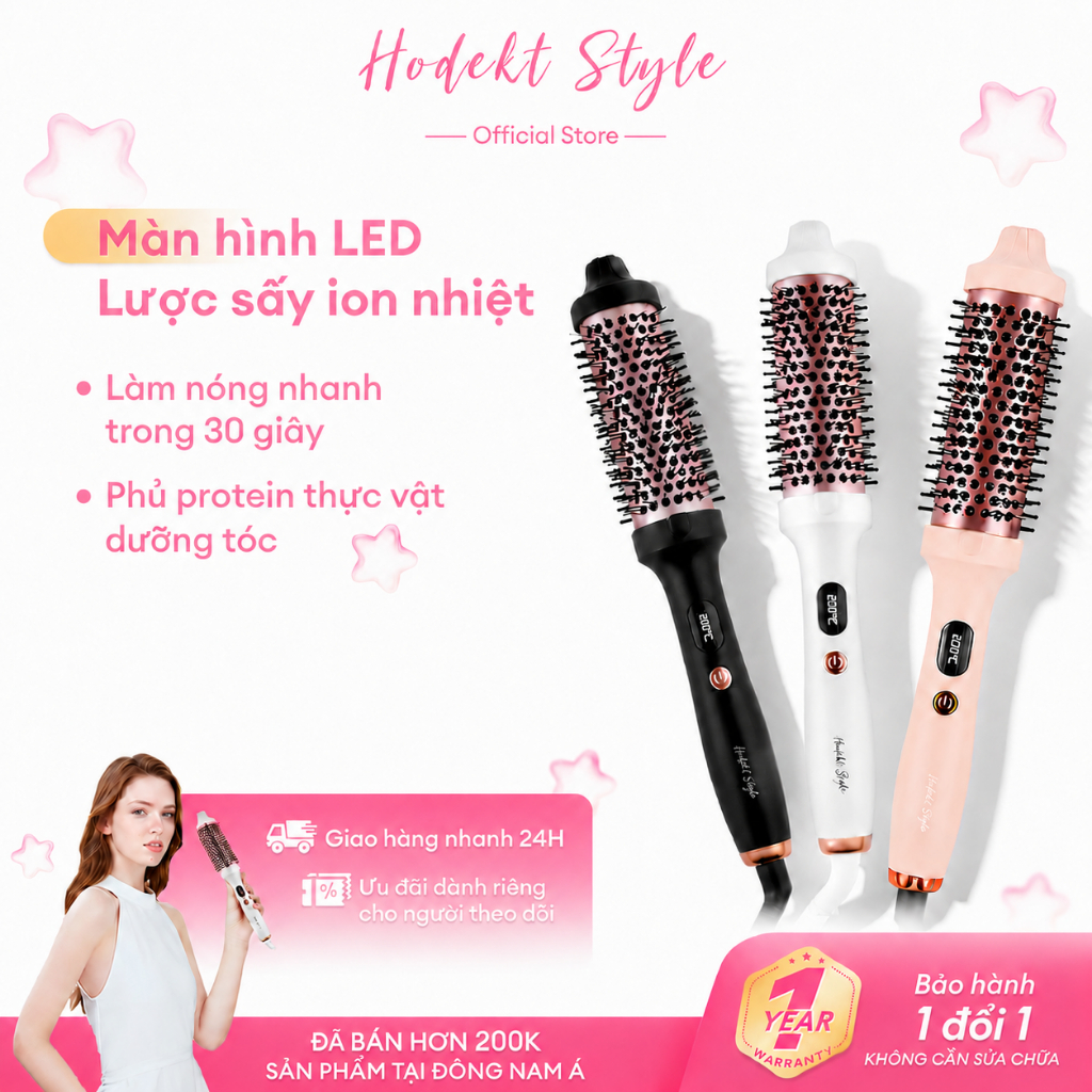 HODEKT 3 Trong 1 Lược Tóc Máy Uốn Tóc Màn Hình Kỹ Thuật Số Uốn Sắt Volumizing Lược