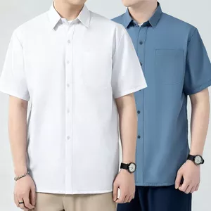 Áo sơ mi nam màu trắng dáng rộng thường ngày Silk Father Grey Work Pocket Áo sơ mi công sở tay ngắn