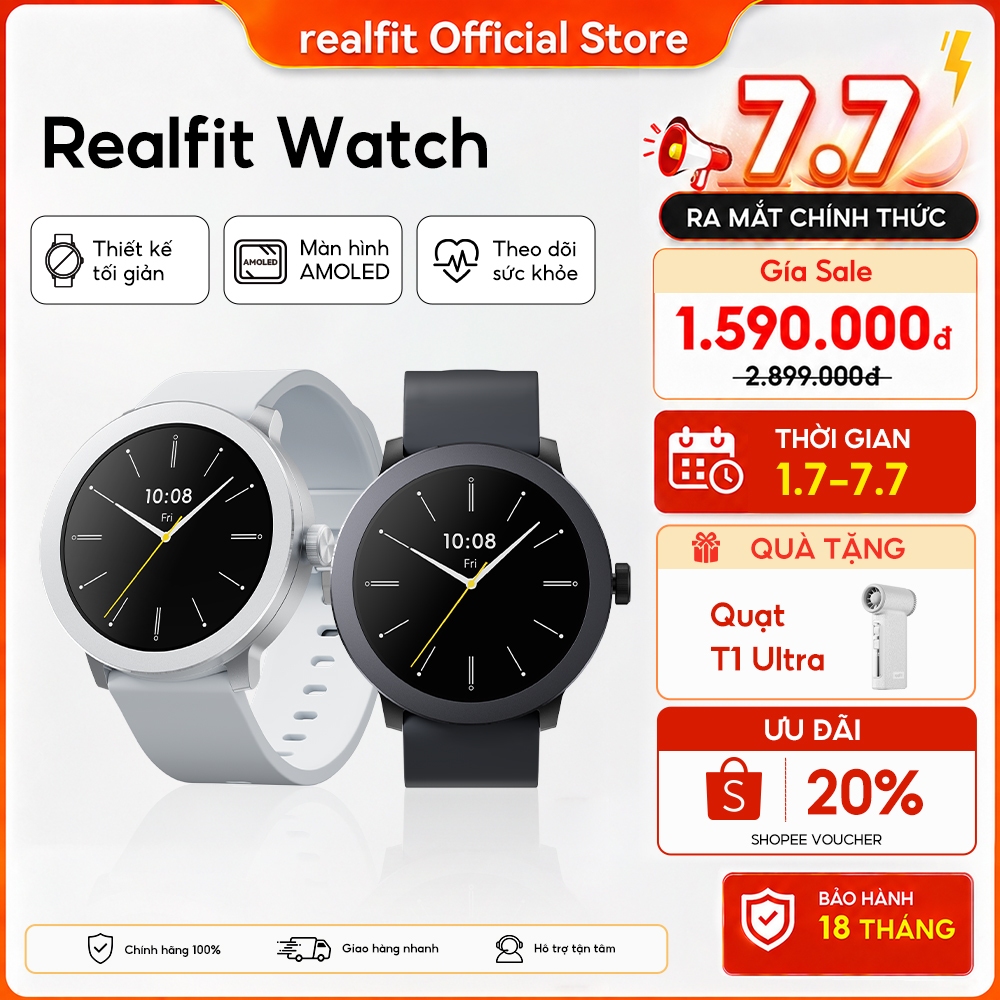 [HÀNG MỚI VỀ] Đồng hồ thông minh REALFIT WATCH | Màn hình AMOLED 1,43 " | Gọi Bluetooth | Theo dõi sức khỏe | Pin lên đến 14 ngày