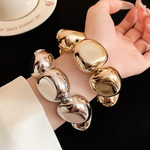 Bóng Không Đều Đậu Kim Loại Co Giãn Vòng Tay Vàng Bạc Hai Tông Màu Chunky Đính Hạt Vòng Tay Nữ Tối Giản Hợp Thời Trang Cổ Tay Trang Sức Phụ Kiện Hàng Ngày