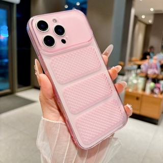 Lỗ tản nhiệt cửa sổ lớn siêu mỏng TPU vỏ điện thoại màu đỏ mới phù hợp cho iPhone 11 12 13 14 15 16 17 Pro Max bao gồm tất cả vỏ mềm chống rơi