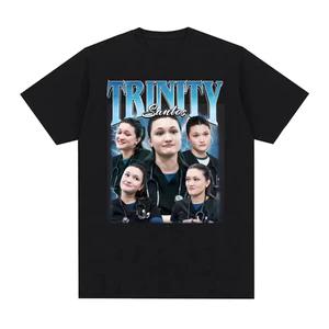 Trinity Santos Retro thập niên 90 Y Tế Họa Tiết Quạt Thời Trang Áo Thun Cổ Tròn 100% Cotton