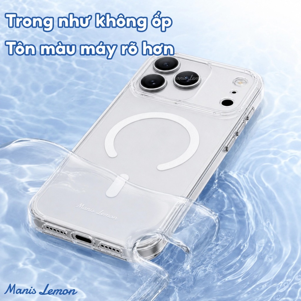 Manis Lemon Ốp Lưng Clear Vĩnh Viễn Không Ố Vàng Kèm Bảo Vệ Camera cho iPhone 17 Pro Max 16 15 14 13