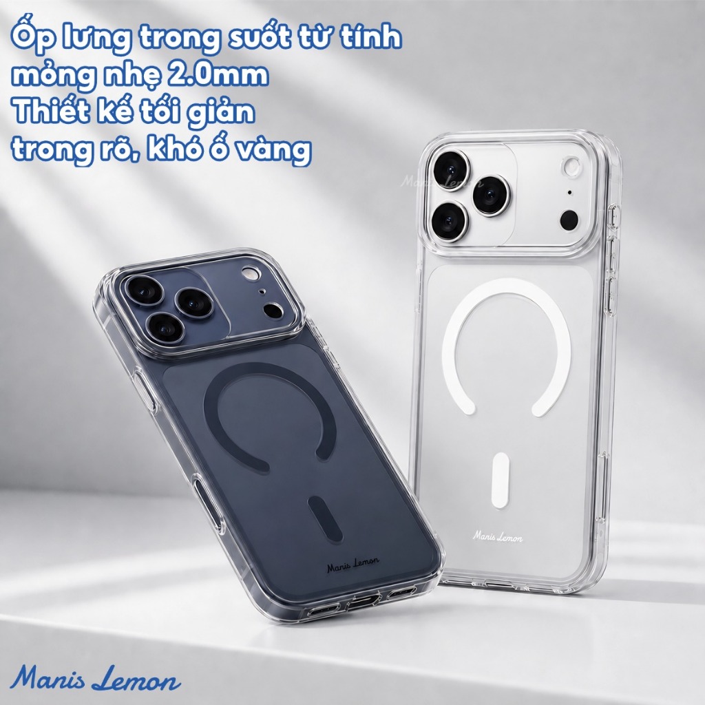 Manis Lemon Ốp Lưng Clear Vĩnh Viễn Không Ố Vàng Kèm Bảo Vệ Camera cho iPhone 17 Pro Max 16 15 14 13