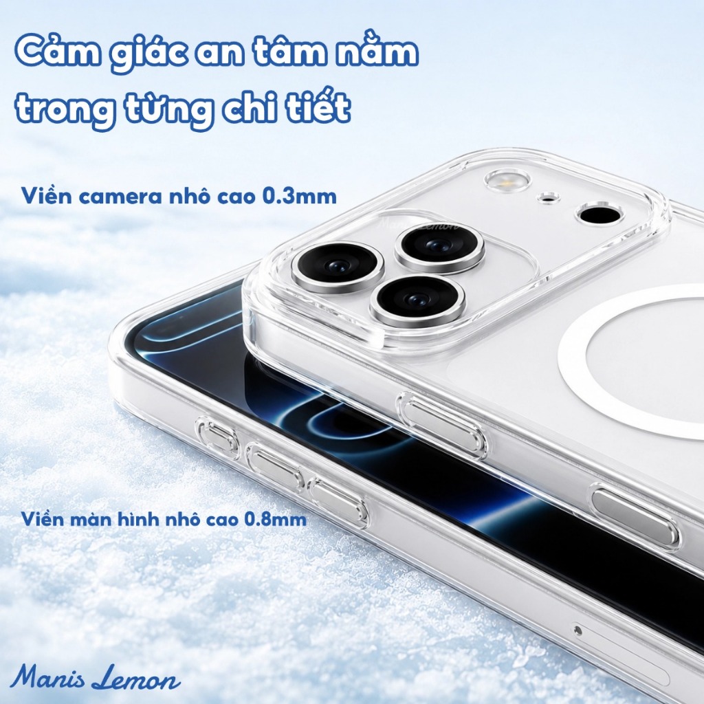 Manis Lemon Ốp Lưng Clear Vĩnh Viễn Không Ố Vàng Kèm Bảo Vệ Camera cho iPhone 17 Pro Max 16 15 14 13