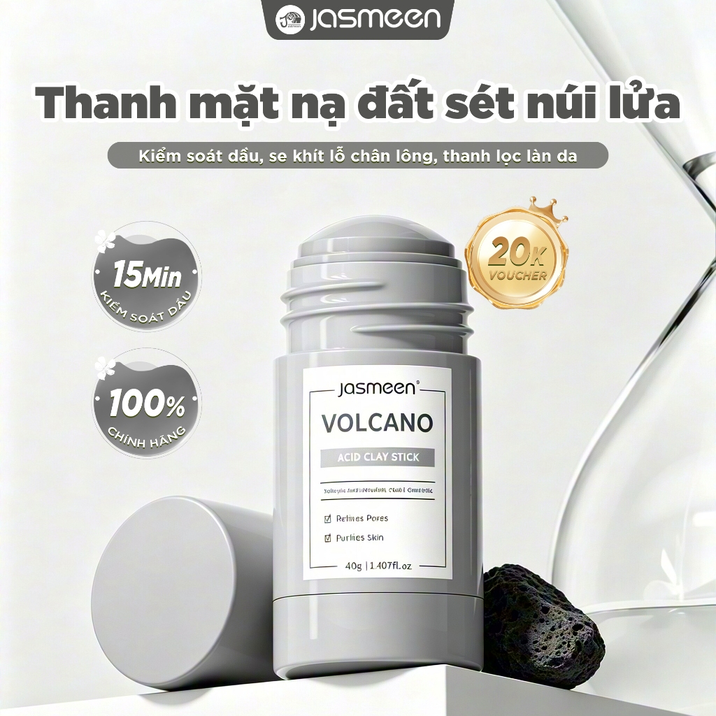 Thanh Lăn Mặt Nạ Đất Sét JASMEEN 40g Chính Hãng Hỗ Trợ Giảm Mụn Kiềm Dầu Sáng Da Cho Da Dầu