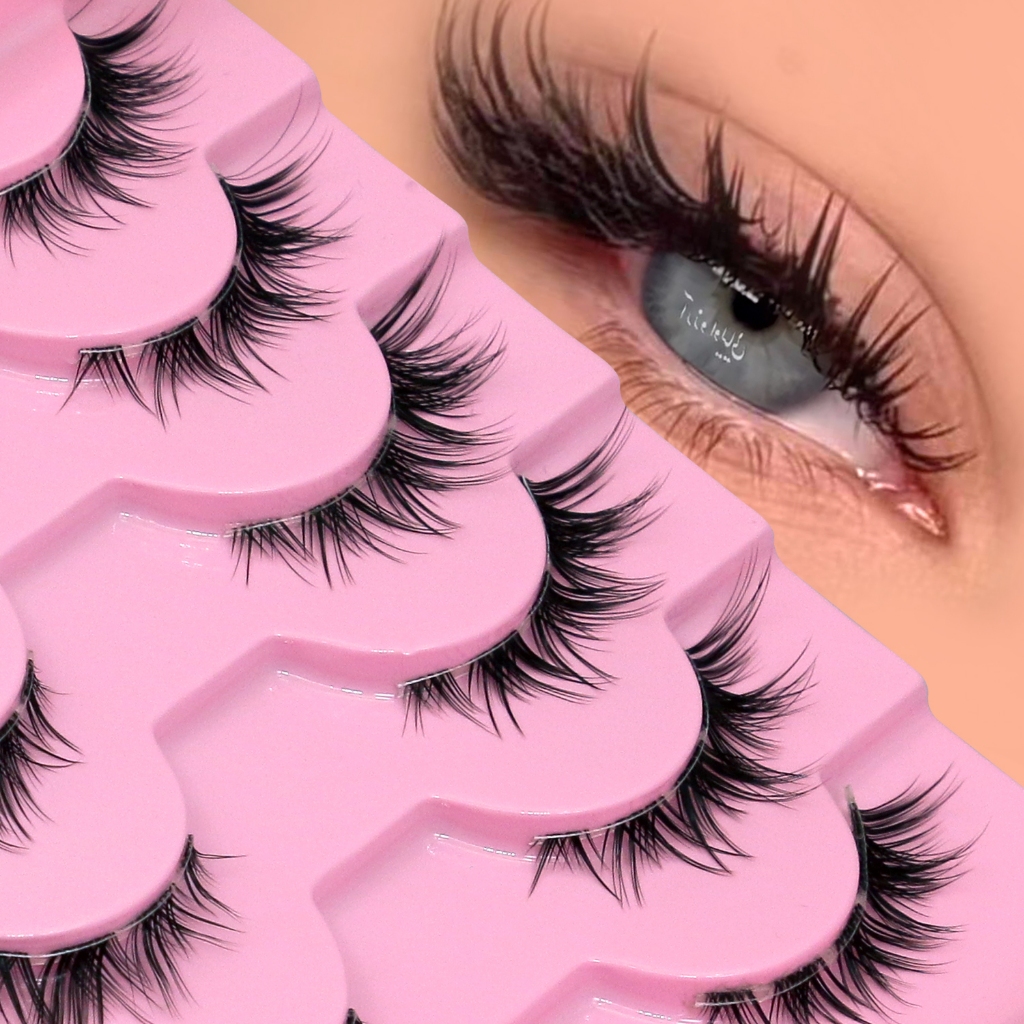 Mắt Mèo Lông Mi Tự Nhiên Lông Mi Giả Chồn Full Dải Lông Mi Gói 3D C Curl Volume Fox Eye Mi Giả 6 Đôi