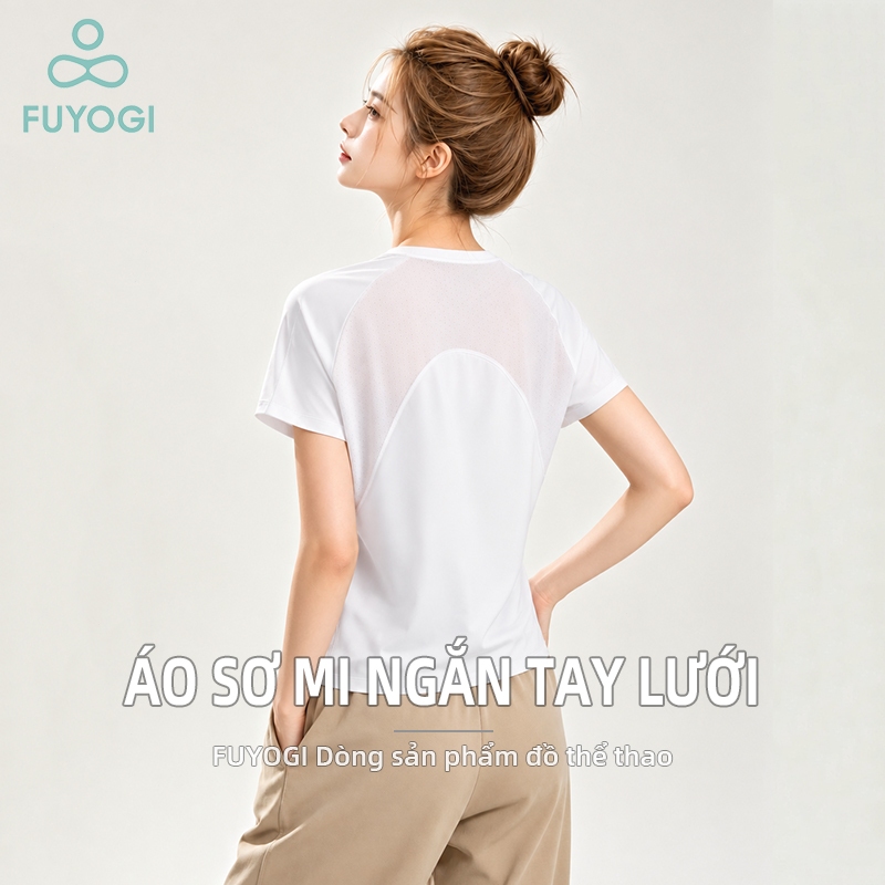 FUYOGI Loose Sports Tay Ngắn Nữ Co Giãn Cao Thoáng Khí Yoga Pilates Chạy Bộ Thể Dục Hàng Ngày Đa Năng Hàng Ngày