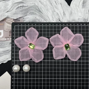 4 Nữ Sandal Giày DIY Quyến Rũ Bộ Hồng Organza Hoa Ngọc Trai Nút Lỗ Giày Trang Trí Phụ Kiện