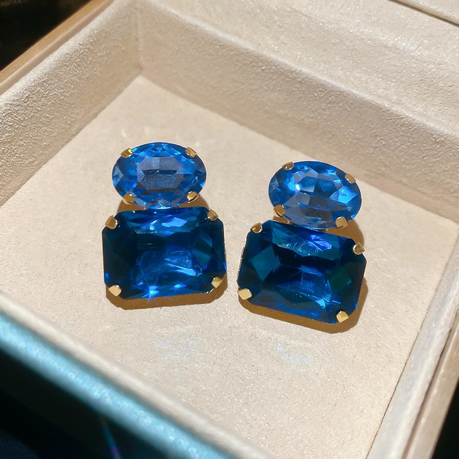 Bông tai nữ vintage cao cấp hình bầu dục & chữ nhật đá nhân tạo hai tone màu hàng sẵn có - Trang sức thời trang phù hợp hàng ngày & tiệc tùng