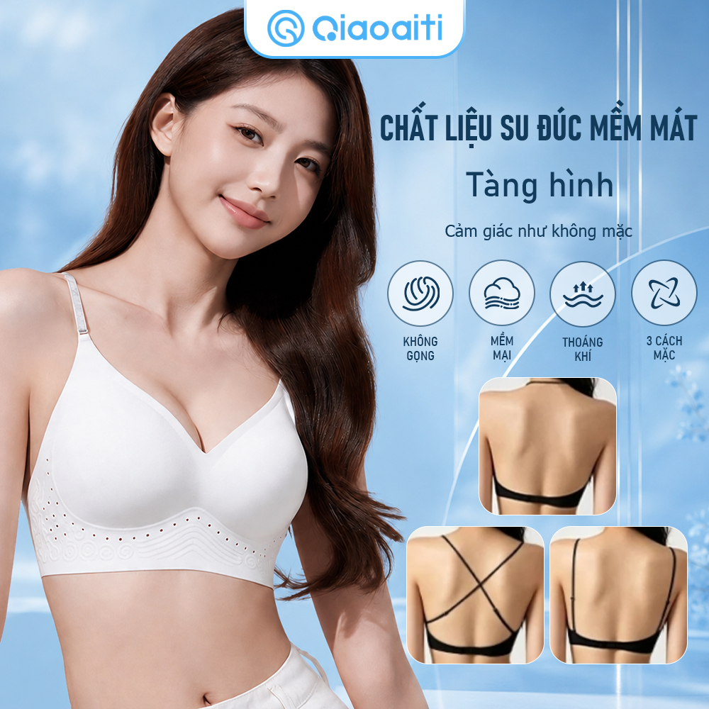 Qiaoaiti áo lót  nữ ngực bra Áo ngực nữ vô hình mỏng nhẹ nâng chất liệu mát lạnh ngực dây vai mảnh lấp lánh có thể lộ ra ngoài màu nude tự 2686