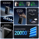 Vention Sạc dự phòng có sạc nhanh 65W -20000mAh, PD 3 chiều, QC 4.0, Dây Cáp Tích Hợp, Màn Hình LED, 3 cổng sạc, Nhanh Cho Laptop/Máy Tính Xách Tay/phone 17/16/15/14/13/12/11, samsung, xiaomi, Được Mang Lên Máy Bay, Hàng Chính Hãng, BH 12 tháng — ảnh 3